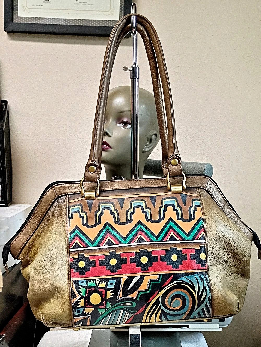 Anschka Geometric Tote in Brown & Multicolor